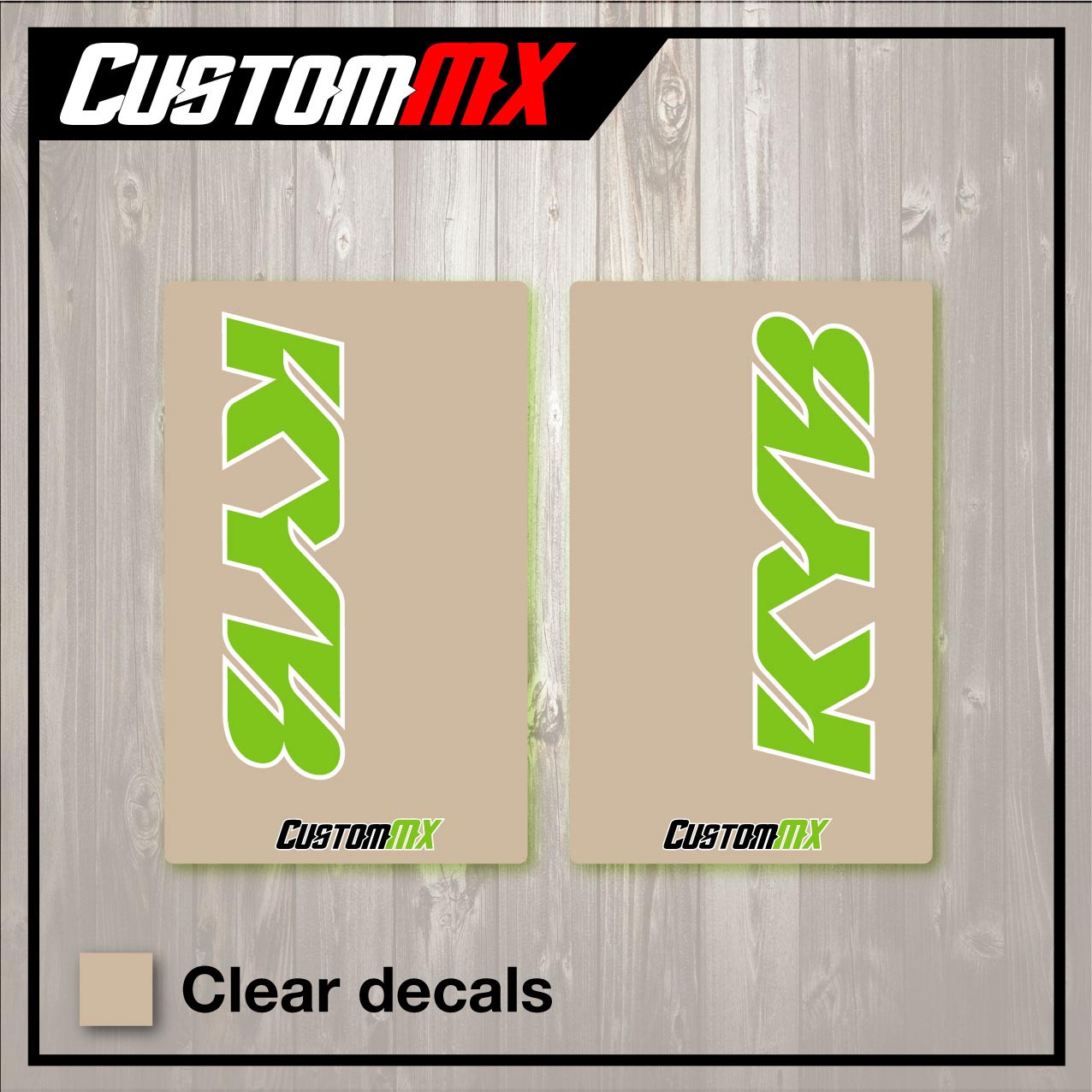 CLEAR: KYB Green Upper Fork Decals – Custom MX – The Home